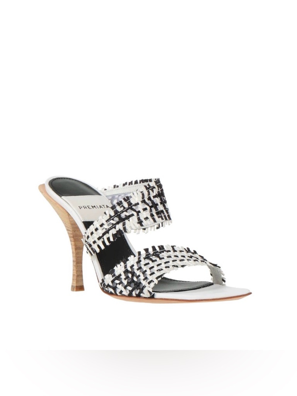 Premiata Black & White Woven Two-Strap Stiletto Mule Sandals